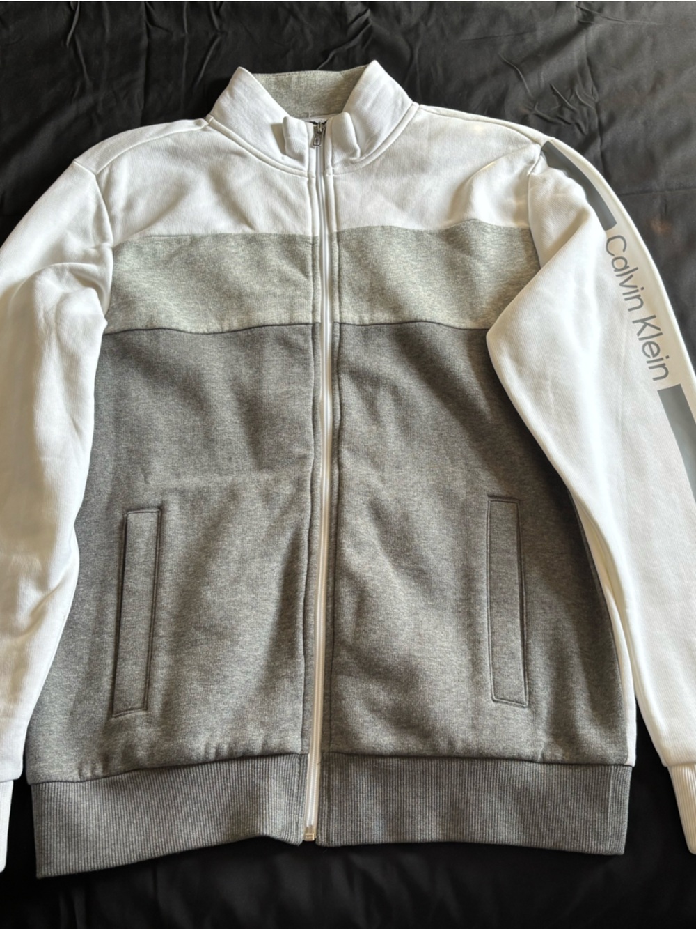 Calvin Klein White and Light Grey Fleece Zip Jacket